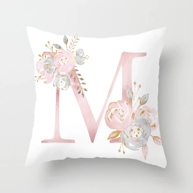 26 Letters Pink Pillow Cover 45*45cm Alphabet Letter Decorative Pillowcases Pink Pillowcase