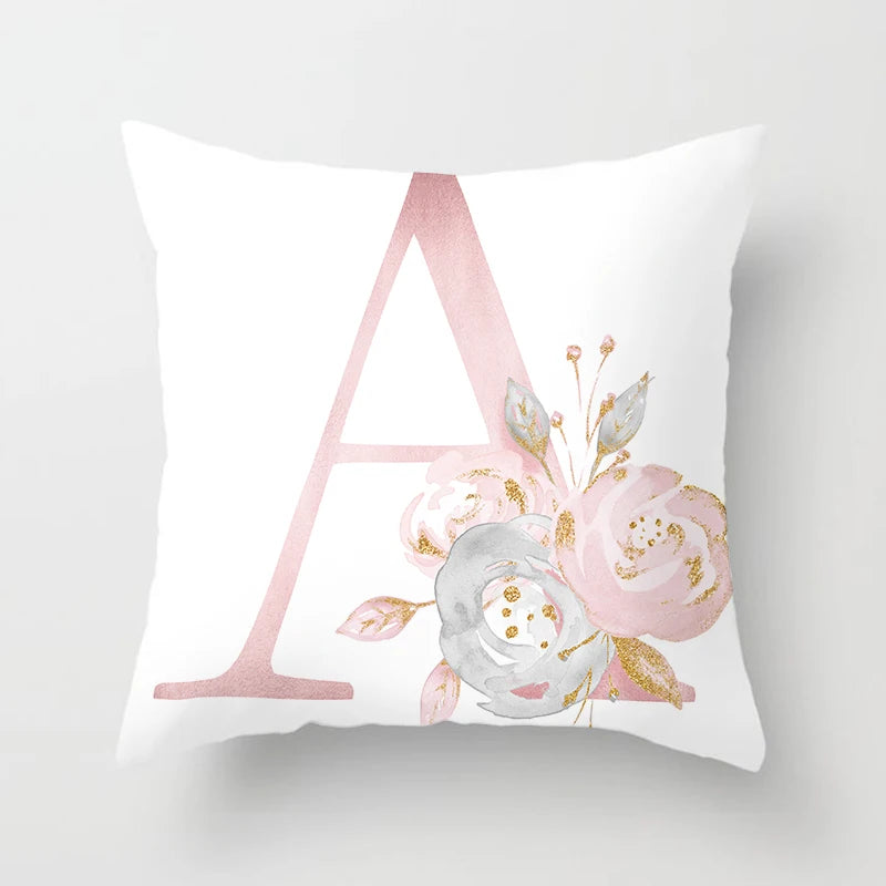 26 Letters Pink Pillow Cover 45*45cm Alphabet Letter Decorative Pillowcases Pink Pillowcase