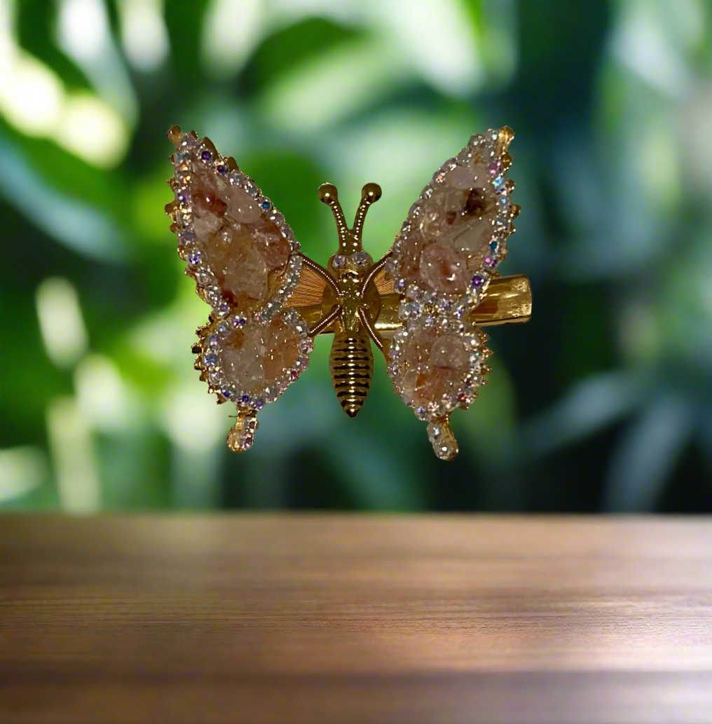 Moving Butterfly Hair Clips w/ Genuine Crystal Gemstones