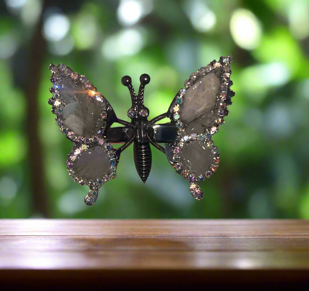 Moving Butterfly Hair Clips w/ Genuine Crystal Gemstones