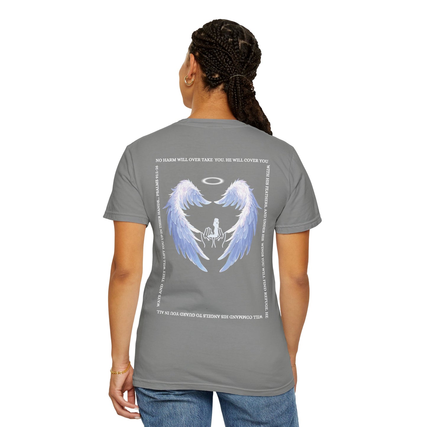 Protected Female Figure, Design w/ Angel Wings - Female T-shirt