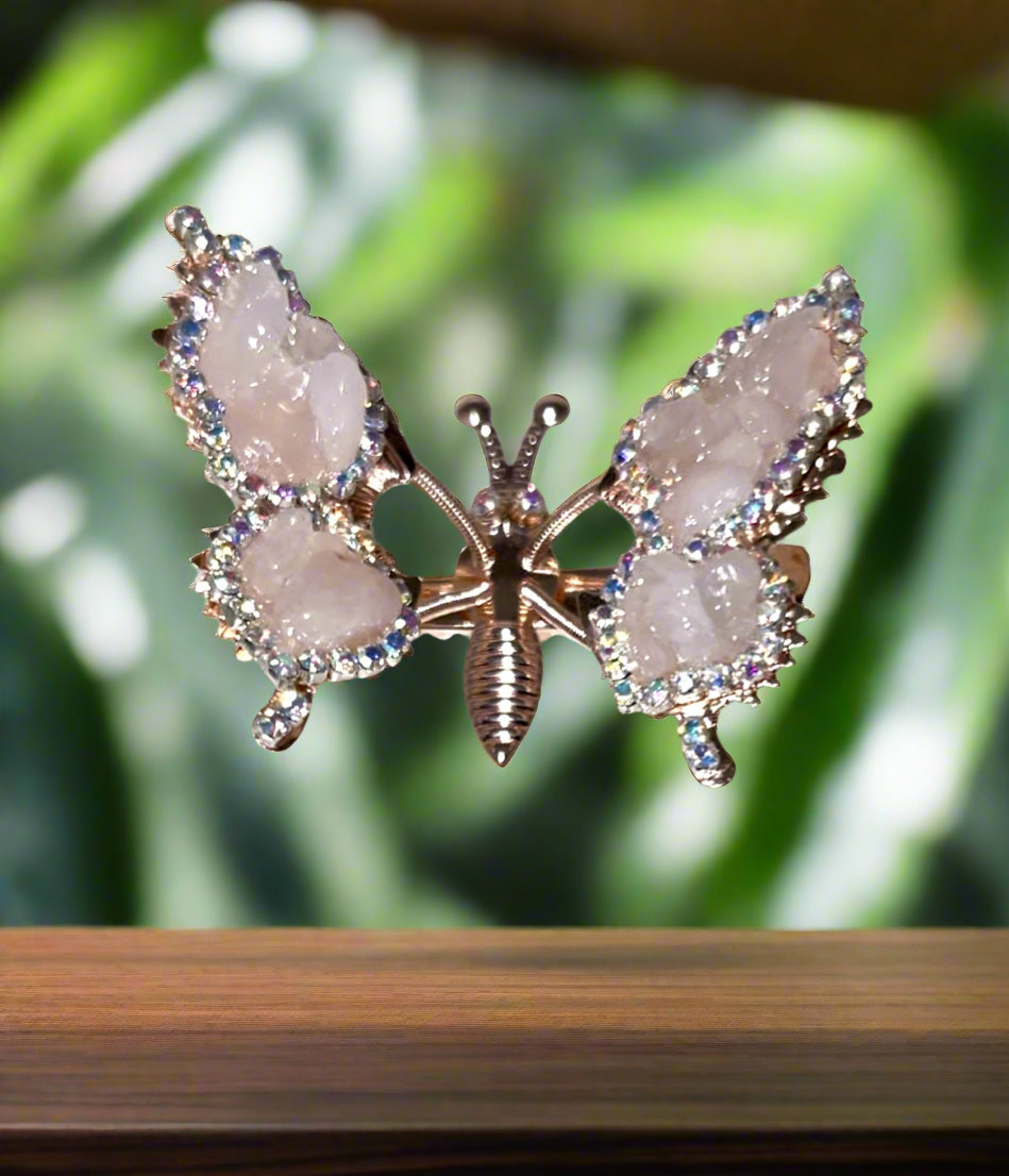 Moving Butterfly Hair Clips w/ Genuine Crystal Gemstones