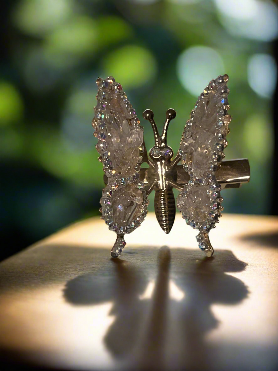 Moving Butterfly Hair Clips w/ Genuine Crystal Gemstones