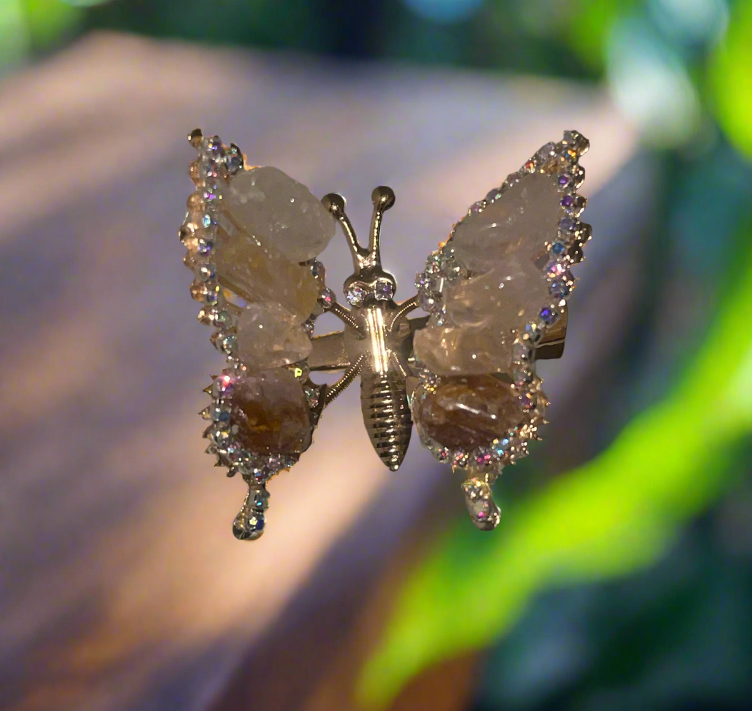 Moving Butterfly Hair Clips w/ Genuine Crystal Gemstones