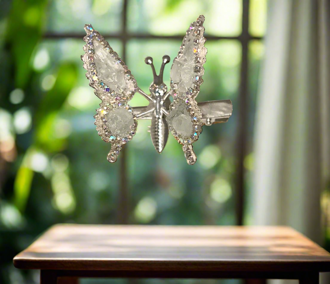 Moving Butterfly Hair Clips w/ Genuine Crystal Gemstones