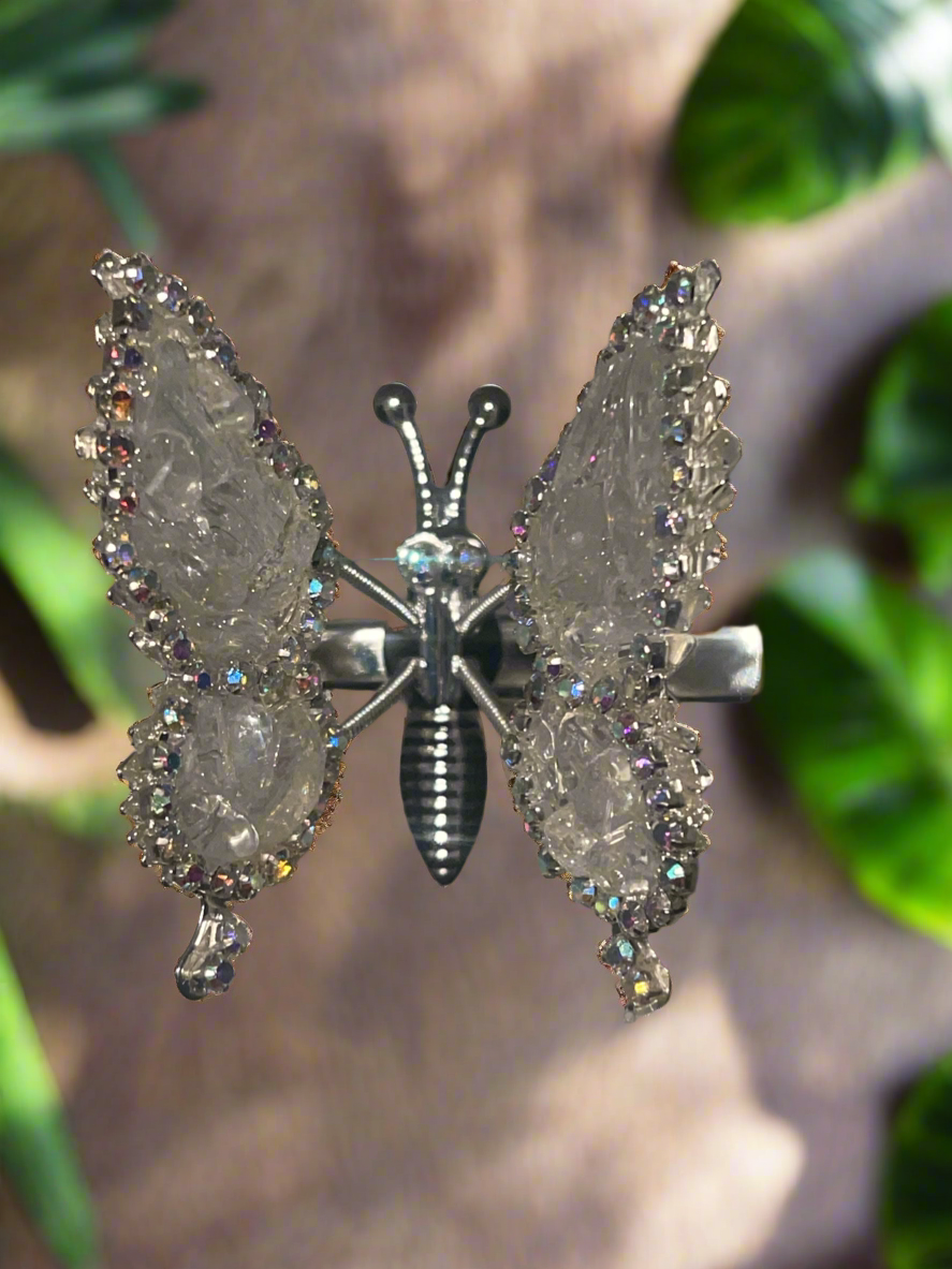 Moving Butterfly Hair Clips w/ Genuine Crystal Gemstones