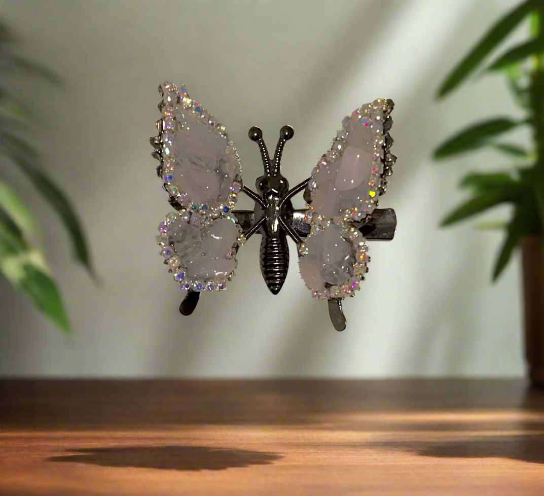 Moving Butterfly Hair Clips w/ Genuine Crystal Gemstones