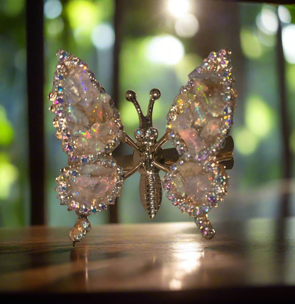 Moving Butterfly Hair Clips w/ Genuine Crystal Gemstones