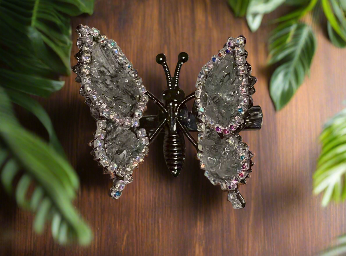 Moving Butterfly Hair Clips w/ Genuine Crystal Gemstones