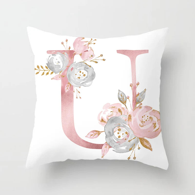 26 Letters Pink Pillow Cover 45*45cm Alphabet Letter Decorative Pillowcases Pink Pillowcase