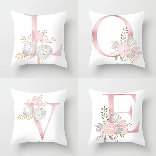 26 Letters Pink Pillow Cover 45*45cm Alphabet Letter Decorative Pillowcases Pink Pillowcase