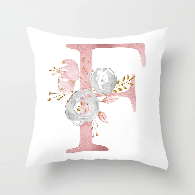 26 Letters Pink Pillow Cover 45*45cm Alphabet Letter Decorative Pillowcases Pink Pillowcase