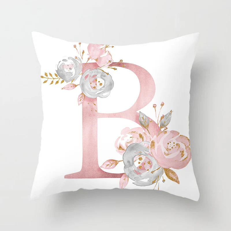 26 Letters Pink Pillow Cover 45*45cm Alphabet Letter Decorative Pillowcases Pink Pillowcase