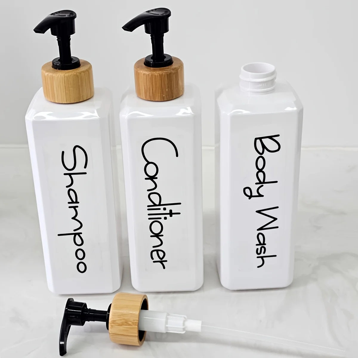 3PCS Bathroom Empty Refillable Bottles with Waterproof Labels