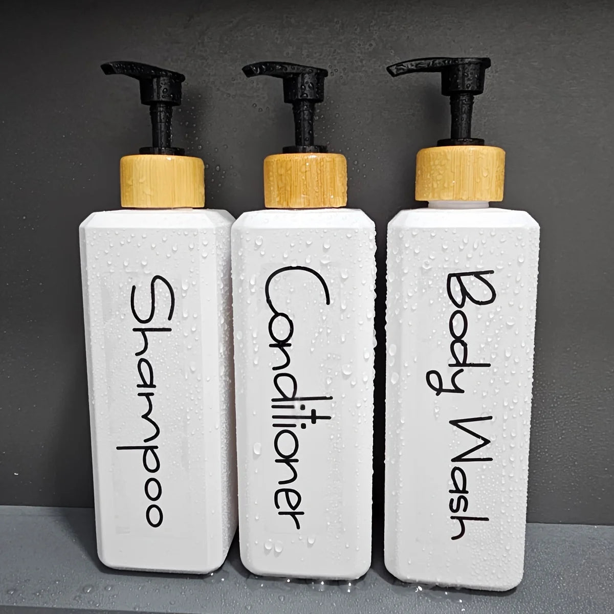 3PCS Bathroom Empty Refillable Bottles with Waterproof Labels