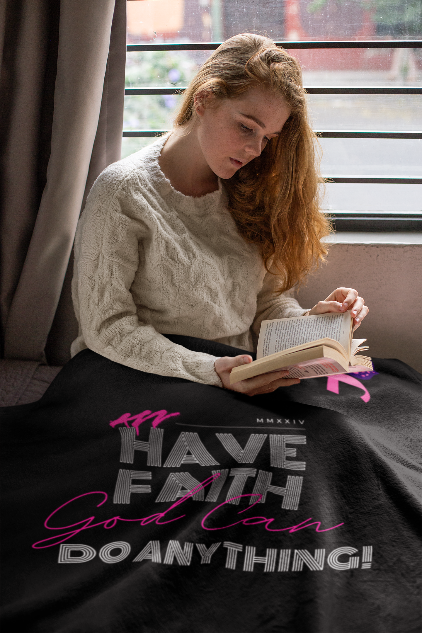 Have Faith. God Can Do Anything-(Breast Cancer Fleece) Sherpa Blanket